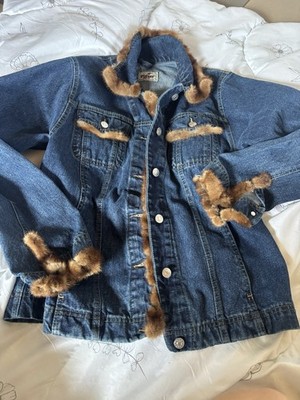 Jean Jacket Vintage Player Denim Jacket Size M Fur Lined