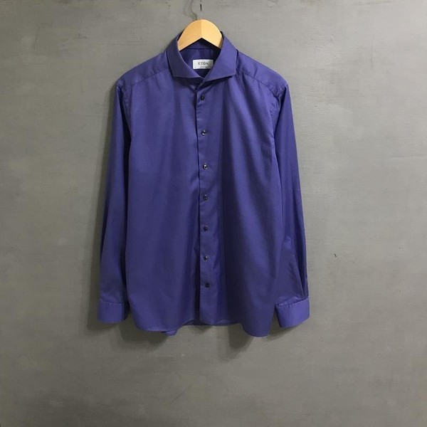 Men Eton Shirt Navy Cotton 42 / XL / 50 #1VVF