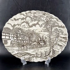 Royal Mail Staffordshire England Oval Serving Platter 12” Ironstone Brown VTG