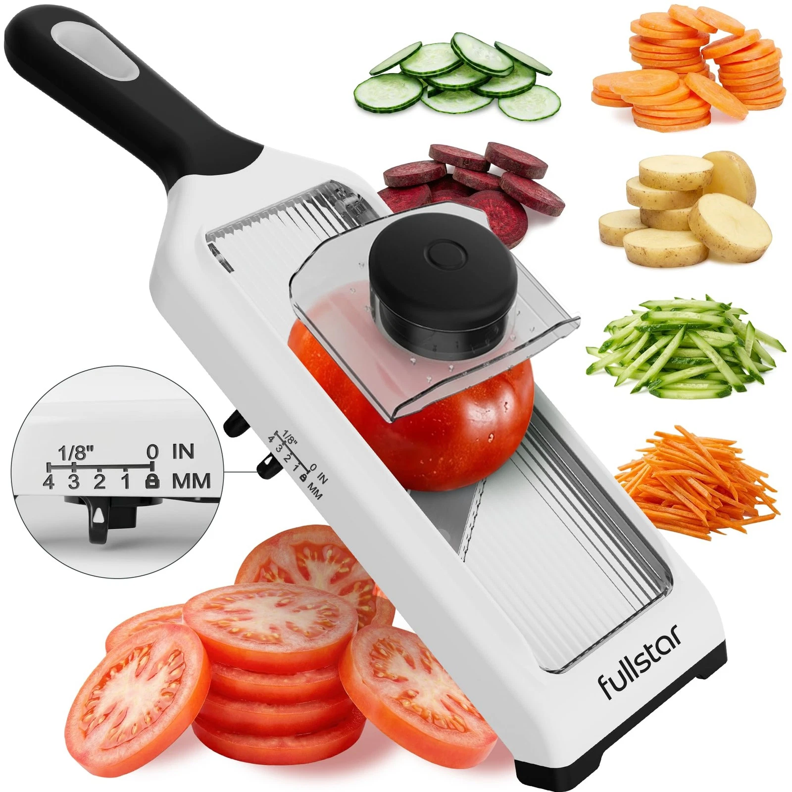Fullstar 2-in-1 Handheld Mandoline Slicer for Kitchen - 4 Thickness Settings Veg