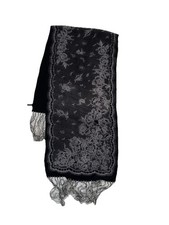 BEAUTIFUL UNBRANDED Black SilkLayered Scarf W A Floral Pattern And Fringe60  /17  