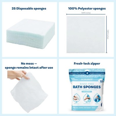 Scrubzz Disposable No Rinse Bathing Wipes - 25 Pack - All-in-1 Single Use Shower