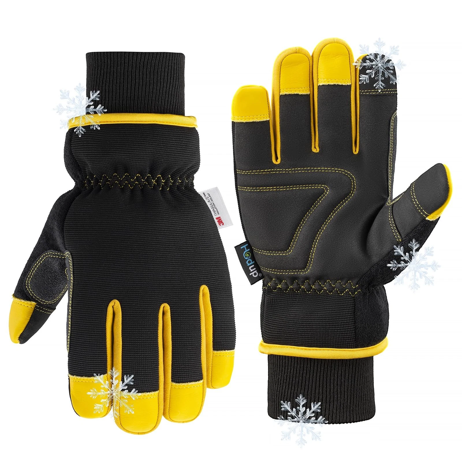 HODUP Waterproof Winter Work Gloves for Men/Women – 3M Large, Yellow&black
