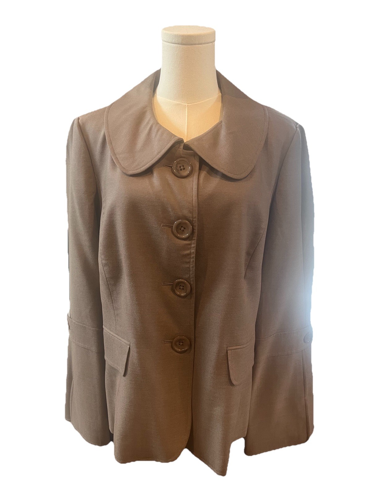 Ellen Tracy Button Front Brown Collared Blazer Lo… - image 1