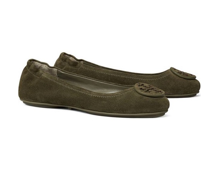 NIB Tory Burch Minnie Suede Leather Ballet Flat Aneto Green US 7.5 8 9 AUTHENTIC