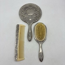 plated vanity set Antique Silver Plated 3-Piece Vanity Set with Hand Mirror, Brush and Tray — listing 5