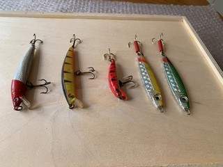 5 x tapones/señuelos de pesca vintage