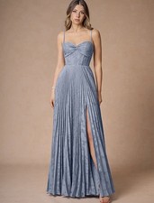 Azazie Akiko Powder Blue Pleated Maxi Dress US 4
