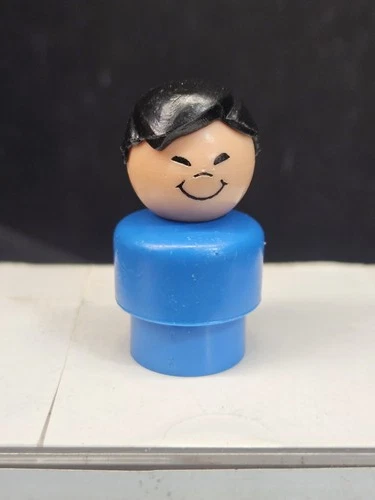 Vintage Fisher-Price Little People Boy Figure Blue Body Black Hair Asian Face