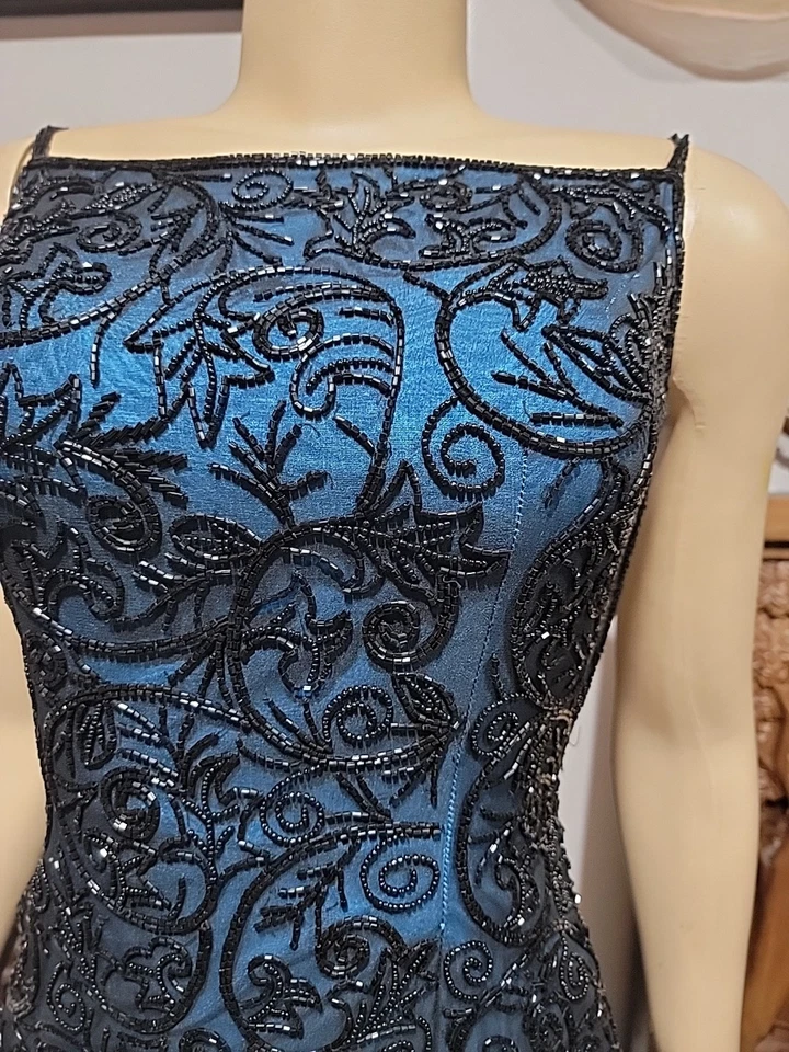 Vestido Artístico Sofisticado Colección Cache 100% Seda Talla S Sin Espalda Cuentas #C3 Foto 3 de 4