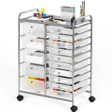 Simple Houseware 15 Drawers Rolling Utility Cart Art Craft 15 Drawers, Chrome