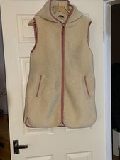 WHITE STUFF Cream Faux Sherpa Borg Fleece Zip Up Hooded Gilet Sz 10 Mint