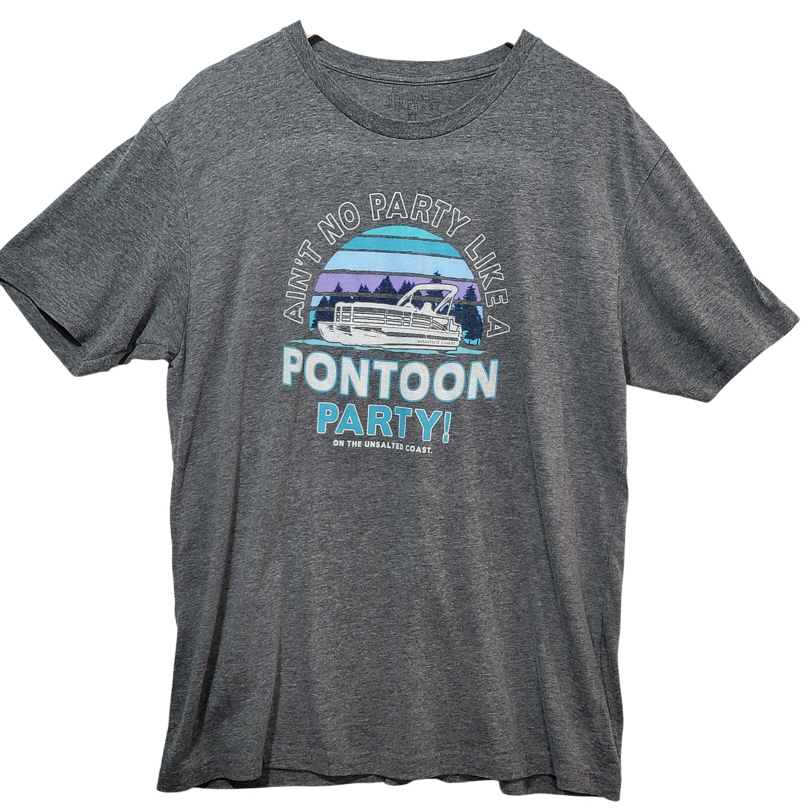 Unsalted Coast Mens Pontoon Party Graphic T-Shirt Heather Grey Lake Life XL