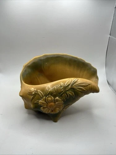 Roseville USA Vintage Art Pottery Gold and Green Conch Shell Peony #436
