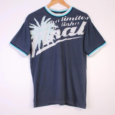 Nike Y2K Vintage Ringer T-Shirt Navy Blau Palme Grafik Retro 2000er Gr. L