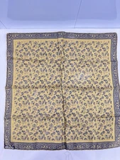 Vintage Handcraft Inc. Italian Silk Pocket Square Paisley Gold Black 18.5x18.5