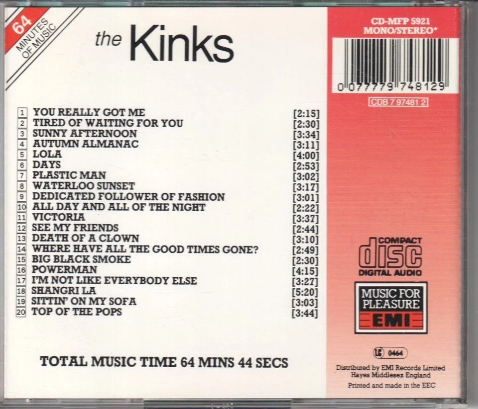 Kinks Self-Titled CD UK Music For Pleasure 1991 CDMFP5921 - Image 2 of 2