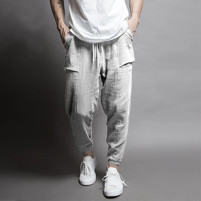 Mens Baggy Gym Pants Workout Joggers Sports Bottoms Casual Cotton Linen  Trousers