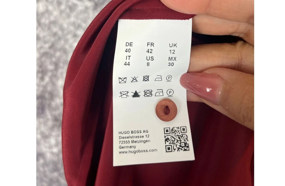 Camisa Hugo Boss Para Mujer 40 Roja Seda Oculta Abotonada Blusa Lujo Dinero Antiguo Foto 3 de 4