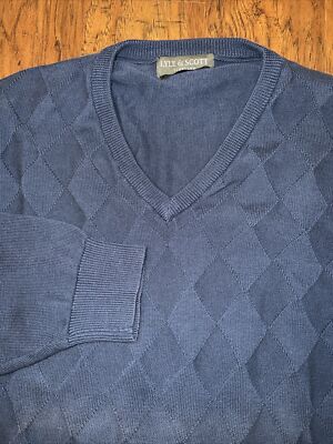 Lyle & Scott Scotland Mens Sweater V-Neck Blue Long Sleeve Pockets  Large
