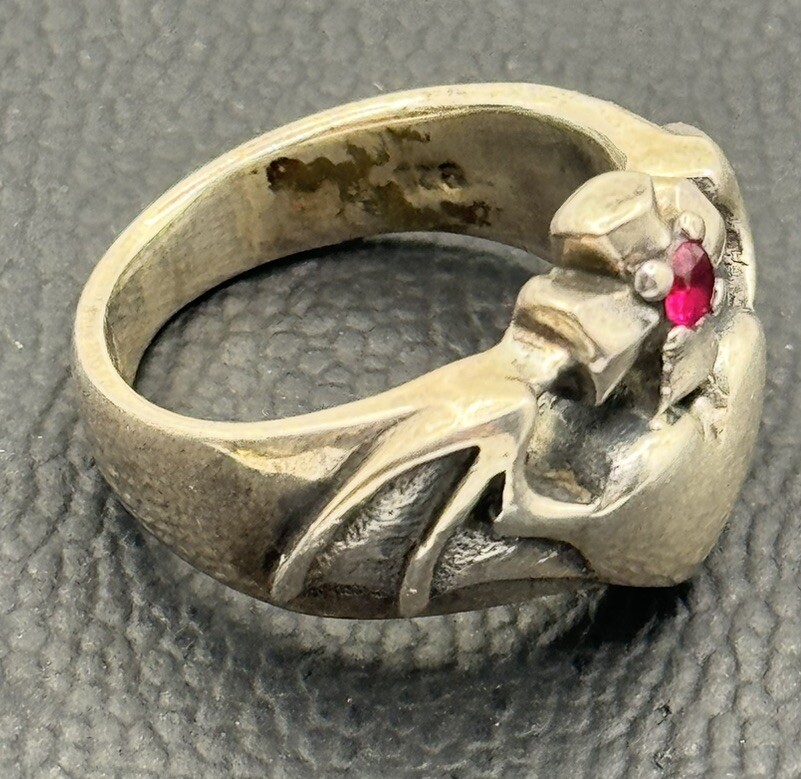 HUGE CLADDAGH CROSS LAB RUBY RING HEART TWO HANDS… - image 7