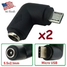 2-Pack DC Power 5.5x2.1mm Female to Mirco USB Male Right Angle Converter Adapter