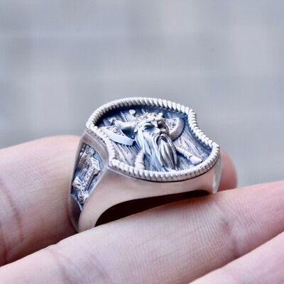 Viking Ring Sterling Silver 925 Thor Hammer Double Axe Odin