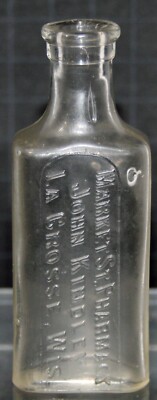 MARKET ST. PHARM. LA CROSSE WIS. clear glass embossed medicine bottle v. 1890's