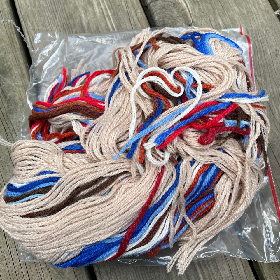 vintage Bargello needlepoint yarn kit blue brown star pillow yarn only