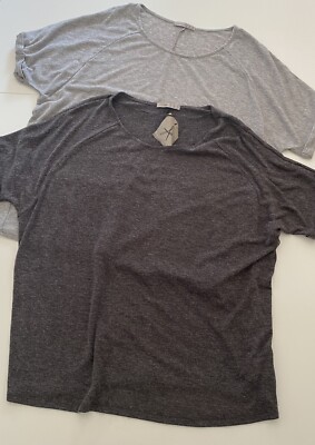 2 x PRIMARK Atmosphere Jersey Boxy T-Shirt Cosy Knit Loose Plain Tops GREY Sz 16