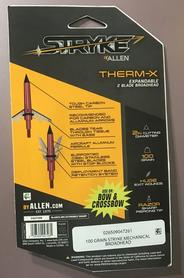 Allen Stryke Therm-X 100 Granos Expandible 2 Hojas Cabeza Ancha Foto 2 de 2