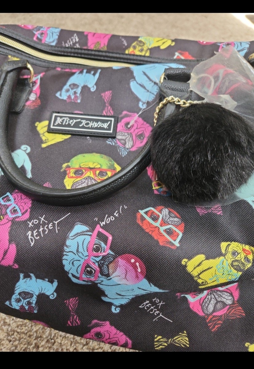 Betsey Johnson Neon Pug Dog Weekender Travel Bag New Without Tags
