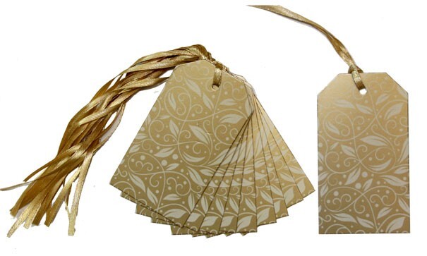 Gold Vine Gift Tags & Ribbon - Xmas Christmas Gift Wrapping - Pack of 50