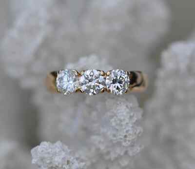 3.2ct Round Cut Real Moissanite 14k Yellow Gold Plated Three Stone Wedding Ring