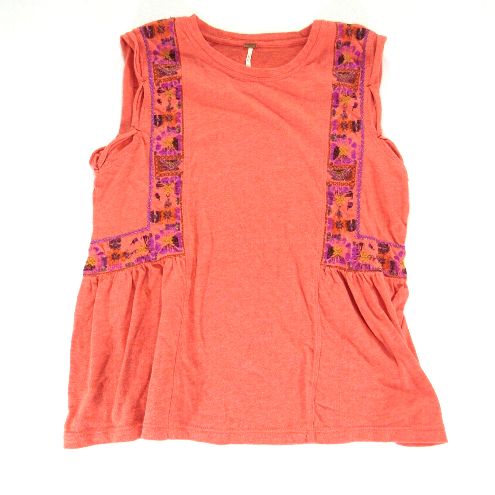 Free People Marcy Red Orange Peplum Tank Top Women Size Medium Blouse Sleeveless