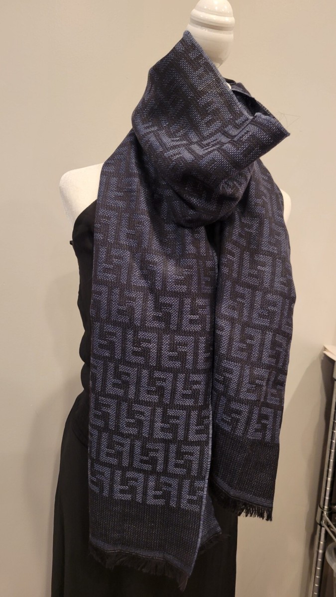 Fendi genuine vintage patterned Grey Wool winter Scarf Scarves