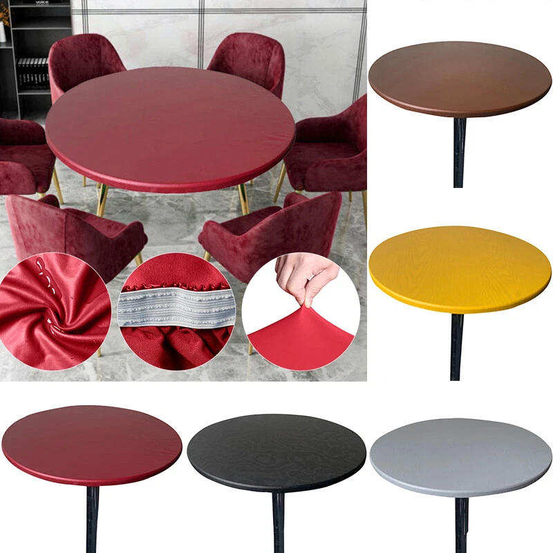 Vinyl Round Tablecloth Fitted Elastic Edged Table Cover Protector Oil&Waterproof - Image 4 of 4
