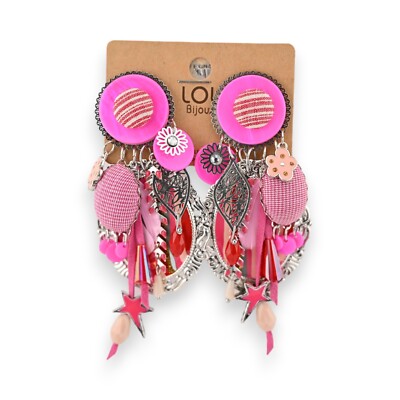 Boucles D'oreilles Pendantes Lolilota - Grande Plume Marron, Perles Et Strass - Dorées