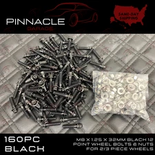 160 WHEEL ASSEMBLY BOLTS & NUTS FOR 2 / 3 PIECE WHEELS RIM 32mm M8 Black