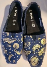 Toms Sun-moon-stars Print Flats 5.5 Women Blue Gold BohoChic