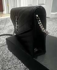 Authentic Saint Laurent Cassandra Wallet on Chain Black Silver