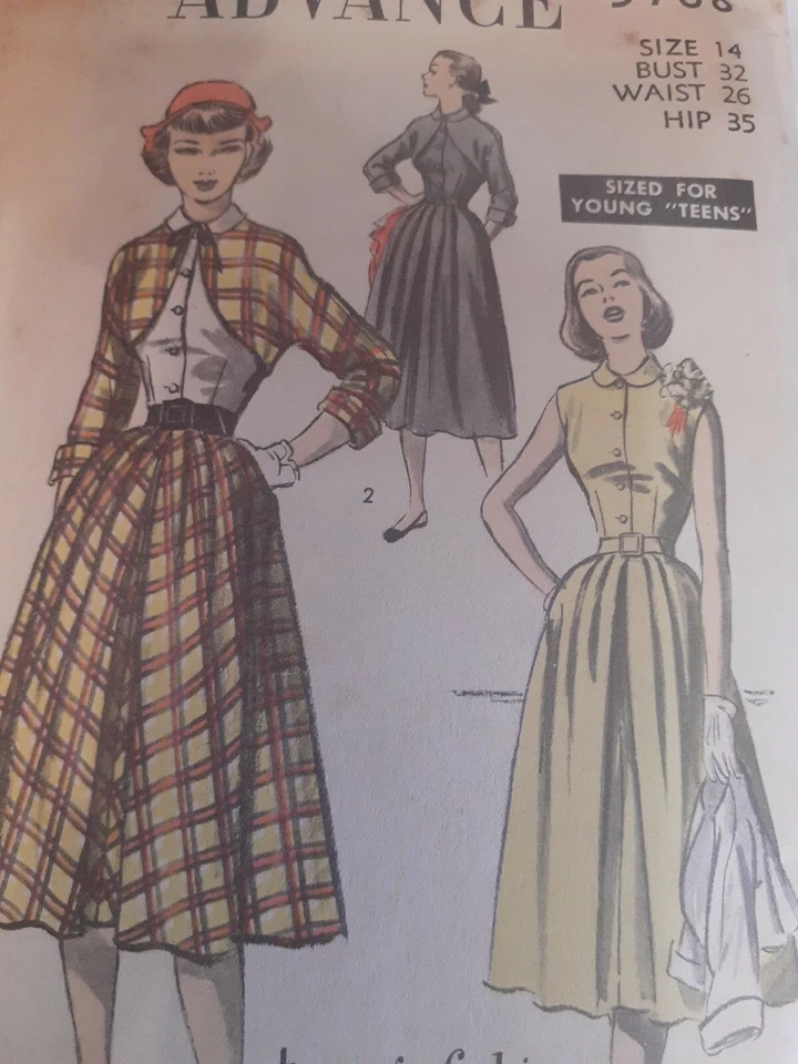 Dress Bolero Jacket Advance Sewing Pattern 5768 VTG 40s 14 Teen Age Fashion Cut - Image 2 of 4