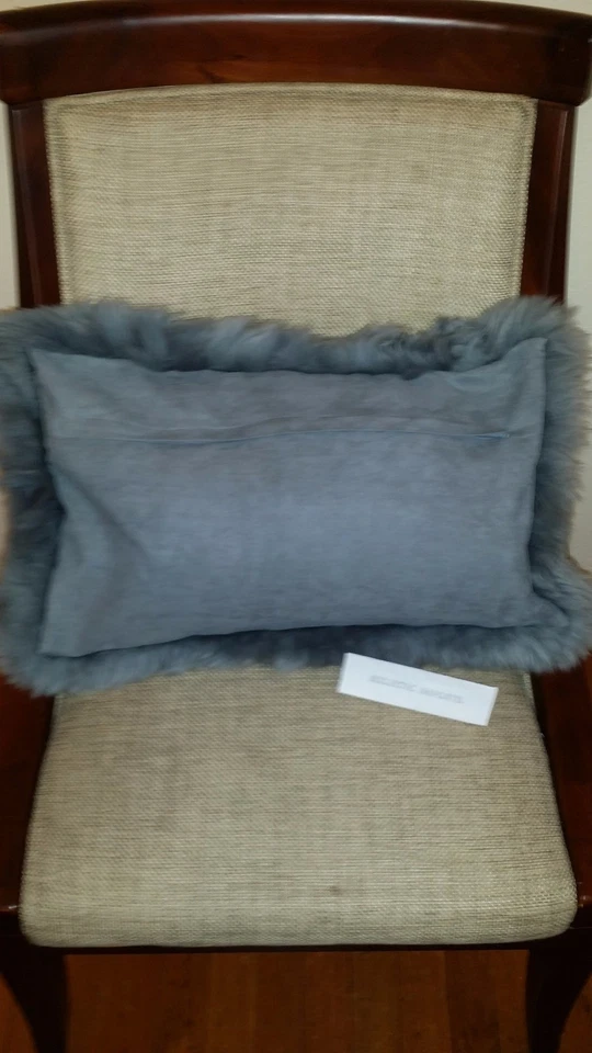 100% GENUINA PIEL DE OVEJA LANA 12x20 RECTÁNGULO GRIS ALMOHADA COJÍN FUNDA Y TELA BK Foto 4 de 4