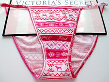 VICTORIA'S SECRET PINK Cotton String Bikini Panty VS Red Fairisle S M L NWT