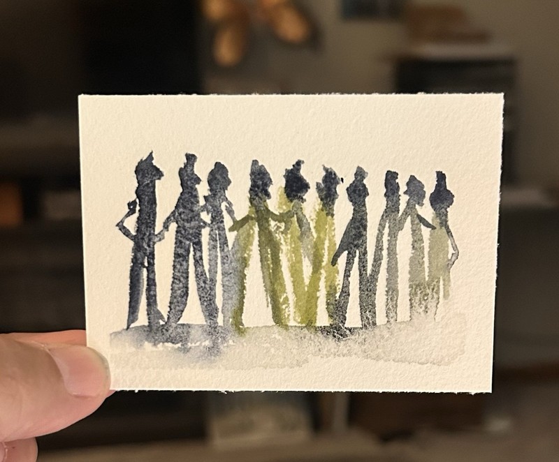 ACEO Togetherness, Watercolor Painting Abstract People, Original By Sasha Lehto