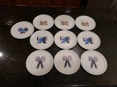 SET OF 10 Crate & Barrel by LUCIA EAMES Butterfly 9'' Melamine Luncheon Plates