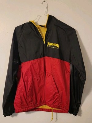 Vintage Thrasher Skateboard Magazine 1/4 Zip Hoodie Med Black & Red Nylon