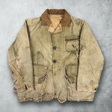 Vintage 40s Field Master Sears Distressed Men's Duck Hunting Canvas Jacket Coat