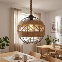 HäNgelampe Pendelleuchte KüChenleuchte Kugel Hanfseil Wohnzimmerlampe H 120 Cm