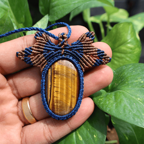 Mirada del Tigre ~ Ojo de Tigre Natural Hecho a Mano Boho Macrame Crystal Collar - Imagen 7 de 11
